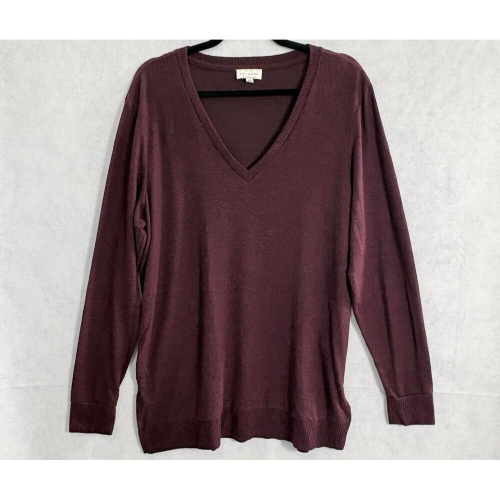 LUCKY‎ BRAND Women V Neck Long Sleeve Pullover Sweater Sz L Red Casual 62-11